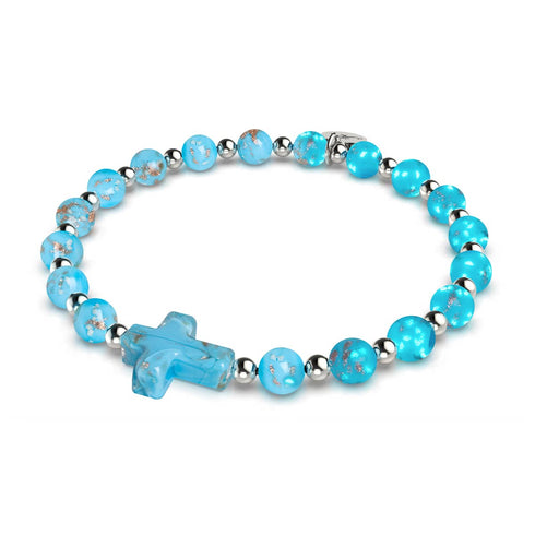 Himmelblau | Silber | Glühwürmchen-Glas-Kreuz-Armband